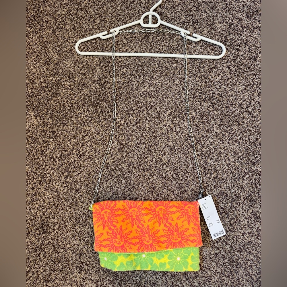 Urban Outfitters Women's Chain Strap Clutch/Shoulder/Crossbody Orange Green Bag - Picture 2 of 8